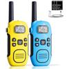 DURLK Walkie Talkie Bambini Ricaricabili, Talkie Walkie Portata Fino a 3 KM, VOX, Torcia LED e 16 Canali - Ideale per Esterni Campeggio Escursionismo (Blu + Giallo, 2 confezioni)