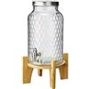 MAQA Dispenser per bevande in vetro con rubinetto, coperchio e supporto in faggio - adatto per acqua, bevande calde e fredde - dispenser da 5,6L