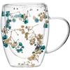 yakermur Fiori secchi doppia parete tazze di caffè di vetro, tazza tazza con fiore secco, carino tazze di tè maniglia, resistente al calore cappuccino latte bicchieri