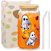KOIROI Halloween Bicchiere con Cannuccia e Cannuccia, 500ml Tazza di Vetro di Halloween, Tazze Halloweens, Tazza Autunno, Fantasma Zucca Bicchiere per Caffè Ghiacciato, Geschenk für Frauen Thanksgiving