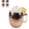 VELLUSTRA Moscow Mule Bicchieri Rame Set di 4, 550ml, 4 Bicchieri in Martellato(7.9cm*10cm) con 4 Cannucce(20cm), Tazze in acciaio Inox Placcato Rame Ideali per Cocktail, Acqua, Bevande Fredde