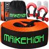 MAIKEHIGH Cinghia di Traino 15 Tonnellate, 6Mx7.6cm Funi Traino Recupero | con 2 Grilli Rinforzate 2 Guanti Universale per Auto Fuoristrada
