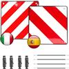 SGZIOO 2 in 1 Segnale di Avvertimento Italia e Spagna, 50x50cm Pannello di Avvertimento Riflettente a Bianche Rosse con 4 Cinghie di Fissaggio Cartello di Avvertimento a Strisce Riflettente per Auto,Camper