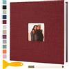 Semfalbuums Album Fotografico Autoadesivo 28x27CM Scrapbook, 60 Pagine Rosso | Album Portafoto Personalizzabile in Lino Photo Album Fotolibro Ricordi Nascita Matrimonio Travel Journal Guest Book
