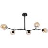 NSXBY E27 3-luci Nordic Glass Bubble Ball Chandelier Illuminazione,Luce A Ciondolo In Camera Da Pranzo In Metallo Regolabile,Chandelier Industriale Dello Sputnik-Paralume D'ambra Nero 5 Testa
