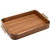 Generico Vassoio in Legno di Acacia con Manici Dorati, 42,5 × 27,5 × 5 cm - Vassoio da Portata Rettangolare per Colazione, Caffè e Aperitivo - Vassoio Decorativo per Tavolino e Cucina