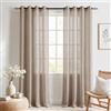 Ystyle Tende per Interni con Anelli Moderna, 140x300 CM, Cammello | Tende Camera da Letto Decorazione, Tenda Trasparente con Effetto Lino con Trama a Croci, Voile Curtains per Soggiorno