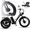 Generic Triciclo da adulto a 7 velocità con pneumatici larghi da 24'', display LCD e faro, telaio a scavalco basso, cestino grande, bicicletta cruiser nera