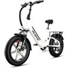 WILDEWAYEBIKE Bicicletta Elettrica Pieghevole 20 Fat Bike 250W, Batteria Rimovibile 48V 15Ah, Autonomia fino, Cambio 7 Velocità, Freni Idraulici, Display LCD, E-Bike Uomo Donna Città Trekking Fuoristrada,white