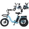 Generic Triciclo elettrico pieghevole per adulti, 3 ruote con pneumatici larghi, 3 modalità di guida, 7 velocità, cruscotto digitale con cestino portaoggetti per spiaggia e picnic.