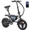 Finbike Bici Elettrica Pieghevole 14'' Pneumatico, 432WH Batteria, Autonomia di 30-50 KM, Motore 250W, E-Bike per Adulti e Adolescente, Carico 120kg, 10/15/25KM/H