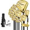 FJMQHU Set completo di mazze da golf per uomo, con sacca da golf telescopica, in metallo e fibra di carbonio, design alto, Terza generazione, oro, asta in carbonio di classe S