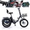 Generic Triciclo elettrico per adulti, bici elettrica pieghevole, pneumatici larghi 20 x 2,5 pollici, 3 modalità di guida, con cestino portaoggetti, sella regolabile con schienale
