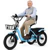 Generic Triciclo elettrico per adulti e anziani, pneumatici da 18x3 pollici, cambio a 7 velocità, 3 modalità, 2 freni a disco, pieghevole, per la spesa, blu