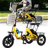 Generic Triciclo elettrico per adulti, cestino portaoggetti con portata di 200 kg, sedile posteriore, clacson, faro a LED, display LCD, velocità massima 20 km/h, autonomia 40 km, colore giallo.