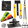 BBGuards Kit di Allenamento in Sospensione e Fitness: rullo addominali, elastici fitness e cinghie da sospensione. Attrezzi per palestra in casa (elastici palestra, ruota addominali e cinghia da sospensione)