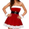 Vhersily Costume da Babbo Natale Donna Natalizio Vestito e Berretto in Peluche per da Spettacolo per Feste Natalizie Cosplay Xmas Vestiti Da Sera Per Cena, Ballo, Regalo Natalizia Capodanno