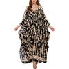 L-Peach Stampa Etnica Abito da Spiaggia Maxi Donna Copricostume da Bagno Kaftano Lungo Vestito Kimono Mare Spiaggia