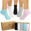 Klenton Calzini alla caviglia da donna in bambù, 5 Paia Calzini Corti Donna, Calze sneaker taglio basso con cuciture piatte sulle dita, con confezione ecologica, Taglia 37-41
