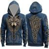 Vhersily Giacca Con Cappuccio Da Uomo, 3D Stampa Lunghezza Media Vichingo Cosplay Cappotti Cardigan Hipster Lungo Felpa Da Motociclista, Classico, Streetwear Con Tasca, Invernali Antivento Giacce