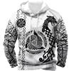 Vhersily 2025 Felpa da Uomo con Cappuccio Vikings Tattoo Norse Mythology 3D Vichingo Mito Nordico Viking Halloween Hip Hop Giacca Punk Maniche Lunghe Sportiva Attiva Techwear Y2K per Corsa, Sport