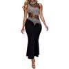 Vhersily Vestiti da Cocktail Sexy Abito Donna alla Moda con Diamanti a Tubino Discoteca Maniche Lunghe Paillettes Lungo al Pavimento, Fresche e Traspirant, Vestitini Sexydonna Hot, Romantico