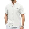 Zaitun Camicia da uomo a maniche corte in lino con colletto alla coreana, casual, con bottoni, vestibilità regolare, top estivo con tasca, spiaggia, vacanze e uso quotidiano, bianco, M