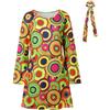 Vhersily Abito Hippie Anni '70 Anni '60 Costume Da Donna Retrò Da Discoteca Con Abiti Turbante Segno Di Pace Occhiali Collana Costumi Carnevale A Tema Feste Cosplay Morbido Comodi Vestito Capodanno