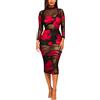 Vhersily Abito Da Donna Sexy In Pizzo Trasparente Tulle Con Stampa Aderente Stretta Abito Midi Lungo per Cerimonie Discoteca Cocktail, Classico, Streetwear Abiti Da Sera Formale, per Matrimoni