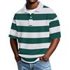 Generic Polo da uomo a righe a maniche corte con trama a nido d'ape casual vestibilità ampia top a contrasto colore a blocchi di colore maglietta da golf estiva leggera traspirante pullover, Verde, 4XL