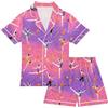 OWFKAY Set pigiama in raso per bambini, motivo ginnastica con nastro e ballerine, a maniche corte, con bottoni