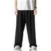 HEBEOT Pantaloni da uomo in lino drappeggiato in stile cinese, pantaloni larghi a gamba dritta, estivi casual, grigio/nero/blu scuro/bianco/beige (4XL nero)