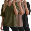Geyoga Confezione da 3 T-Shirt Oversize da Donna a Mezza Manica con Scollo a V, vestibilità Ampia, Basic estive e Casual(L,Nero, Verde Oliva, Moka)