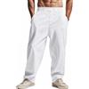 OLIPHEE Pantaloni Lino Uomo Estivi Lunghi con Tasche e Coulisse Casual Pantaloni Uomo Leggeri Larghi Comodo con Elastico in Vita Loose Fit Pantalone Yoga Spiaggia Bianco S
