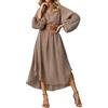 Vhersily Abito Elegante Da Donna Con Colletto Scollo A V Alla Moda A Righe Con Cintura A Maniche Lunghe Comodo Aspetto per Cerimonie, Abiti Da Sera Formale, Lavoro, per Business e Matrimoni