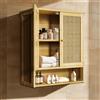 unho Armadietto Bagno da Parete Bambù: Mobile Pensile Salvaspazio da Bagno Cucina per Lavatrice Armadio da Muro Sopra Lavanderia Lavabo WC con 2 Ante Ripiano Regolabile 59x20,5x66,5cm
