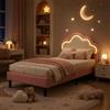 DAHUEN Letto da bambina 90 x 200, singolo con rete a doghe e illuminazione a LED, principessa ragazza, rosa, testiera imbottita regolabile, 90 x 200 cm