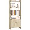 HOMCOM Libreria alta, mobile contenitore con 4 ripiani aperti e 2 cassetti scanalati, maniglie dorate, stile moderno, per soggiorno, studio, camera da letto, 60 x 30 x 160 cm, legno naturale