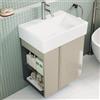 BRIDGE BENO Mobiletto Da Bagno Da 50 cm Con Lavabo in Ceramica Per Wc Ospiti, Mobile Compatto Per Piccoli Spazi, Tortora Lucido