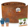 TOFFCAEA Bordura per Giardino in Acciaio Corten 10m x 15 cm, Bordura per Aiuola in Metallo, Bordo per Prato in Ruggine, 1 Paio di Guanti Incluso, per delimitare aiuole