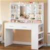 TEENFON Toeletta Trucco con Specchio, 3 con Luminosità Regolabile, Postazione Trucco con 4 Ripiani Apert, Bianco, Vano di Archiviazione Laterale