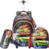 HTgroce Zaino Trolley Scuola Elementare Bambino- Set 3 in 1 con Borsa e Astuccio - Zainetto con Ruote Ergonomico e per Primaria (1ª-5ª classe) - Trolley Scuola