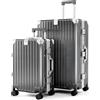 ALPHA CAMP Set di 2 Valigie Grigio, Valigia Grande 23 KG Rigida, Valigia Grigio TSA Serratura con Ruote, Valigia Grande XL Policarbonato Cornice in Alluminio Ricarica