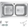 Fhuller AC862PVE ● Lavello Incasso Cucina FHULLER Modello ALCHIMIA 86X50 2 Vasche Spessore 5/10 con Vasche STAMPATE Profonde 15 cm. Ralizzato in Acciaio Inox Prelucidato Made in Italy