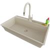 PRIMAGRAN Lavandino da Cucina al Mobile 90cm + Rubinetto, 88x53cm | Set: Rubinetto BW9010 + Kit di scarico + Lavello in Granito a 1 Vasca - Oslo 90 Pocket, Tutto Beige
