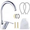 VOLTIX Rubinetto Lavello Cucina Girevole a 360°, Miscelatore Cucina ad Arco Alto, Miscelatore Monocomando per Lavello con Tubi Flessibili
