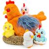 Wonder Sprout Galleria di Peluche Chioccia con 4 Pulcini, Giocattolo di Gallina in 5-in-1 con Nido e Pancia con Cerniera, Morbidi Animali della Fattoria, Regalo di Compleanno di Pasqua per Bambini
