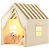 Benebomo Tenda Gioco per Bambini con Tetto a Righe, Casetta Gioco in Poliestere Beige e Arancione con Finestra e Tende, 130x100x120cm Tenda per Bambini Interno Esterno