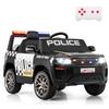 SOARS Macchina Elettrica della Polizia per Bambini 12V con Telecomando, Auto Elettrico a Pedale, Veicoli con Sirena, Musica, Fari LED, USB e Radio, 3 km/h, Carico 30 kg, 3-8 Anni (Nero)