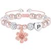 Turandoss Regalo per ragazze e bambine, braccialetto con fiori, perle rosa e strass, sfere a forma di cuore e lettere dalla A alla Z, regalo di compleanno per ragazze, figlie, nipote, Eine Grösse